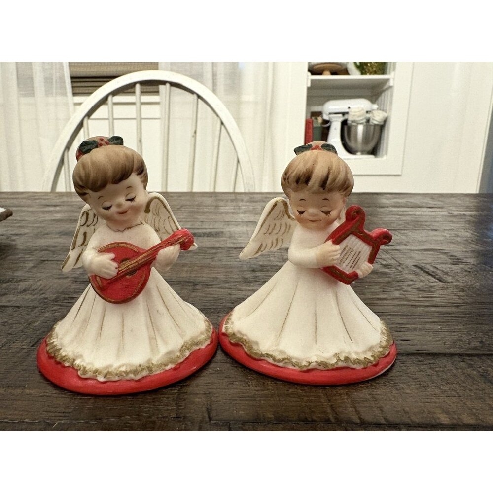 Vintage Lefton Bisque Christmas Angel Figurines Japan Decor